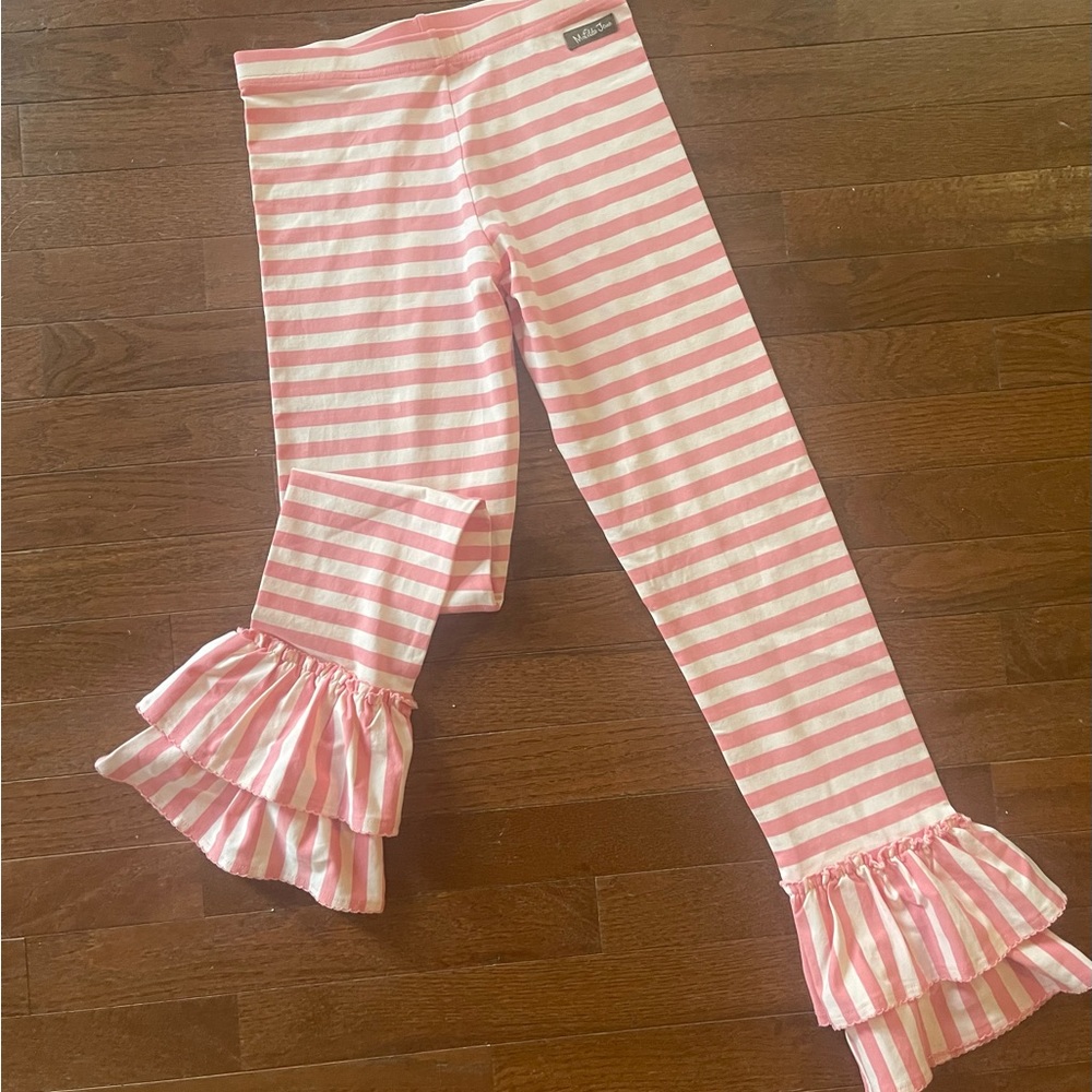 MATILDA JANE Girls Pink & White Ruffle Hem Leggings 14